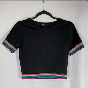 Black Crop Top with Sparkly Rainbow Hem